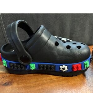Kids Clogs Shoes‎ Black Colorful Blocks Soccer Ball Legos Fun Casual Size 5 Baby
